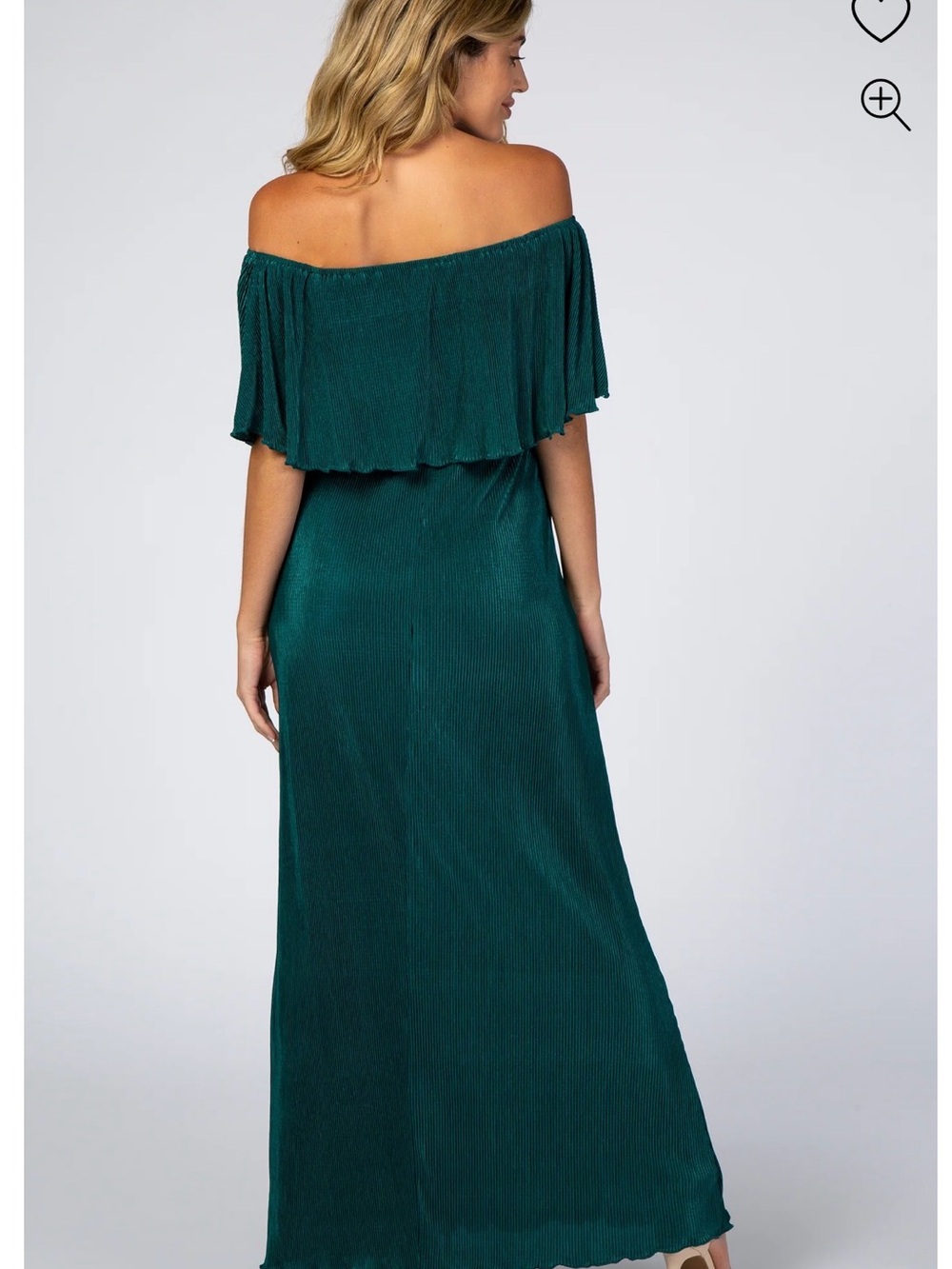 Pinkblush Forest Green Pleated Ruffle Off Shoulder Maternity Maxi Dress - Picture 4 of 5